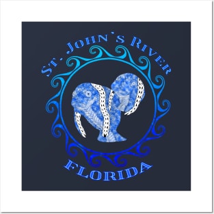 St. John's River Florida Vacation Tribal Manatees Posters and Art